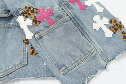 Chrome Hearts Vintage Cross Patchwork Washed Carpenter Denim Shorts 201
