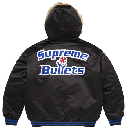 Supreme M & N Teams Hooded Satin Varsity Jacket